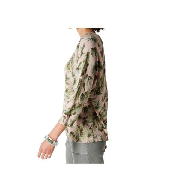 J. Jill Palm Leaf Print Crewneck Sweater Beige Size L Neutral Lightweight Boho - Picture 9 of 15